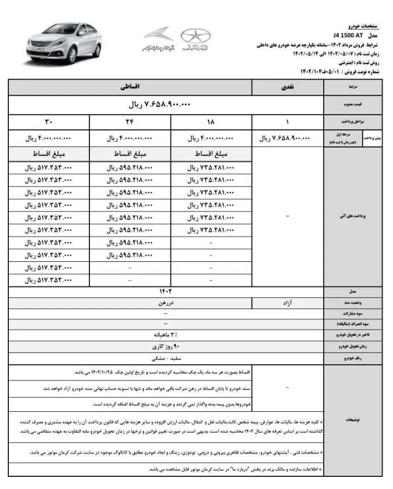طرح فروش فوری محصولات کرمان موتور
