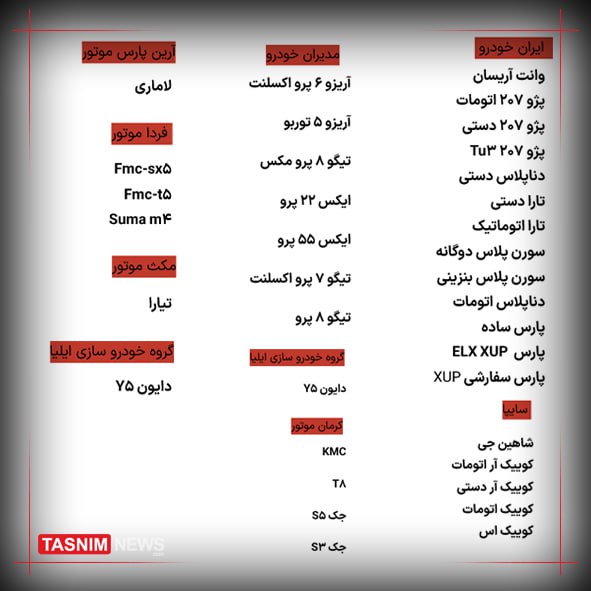 در طرح بزرگ فروش خودرو چه مدل‌هایی می‌توان خرید؟ + جدول اسامی