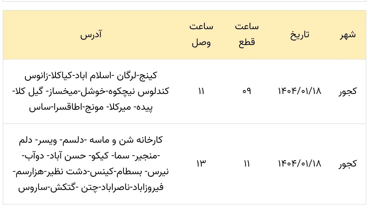 انتشار جدول خاموشی‌ها در سال ۱۴۰۴/ برق این مناطق قطع می‌شود