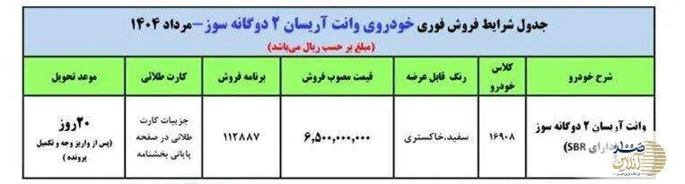 نمایی از وانت آریسان 2 دوگانه‌سوز عرضه ویژه مرداد ۱۴۰۴ توسط ایران‌خودرو