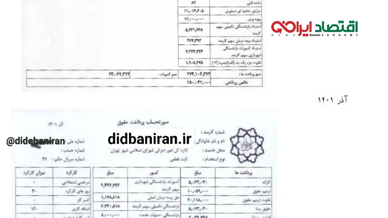 لو رفتن فیش حقوق 30 میلیونی کارمند زن شورای شهر تهران / این زن در حالی که برای زایمان به خارج رفته هر ماه 130 ساعت اضافه کار گرفته است! + اسناد